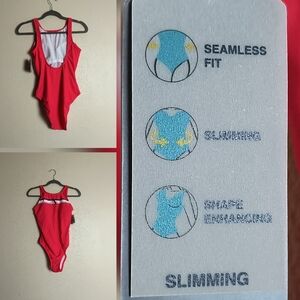 Nautica M Red Seamless Fit Women's One Piece Swimsuit  Lifevest